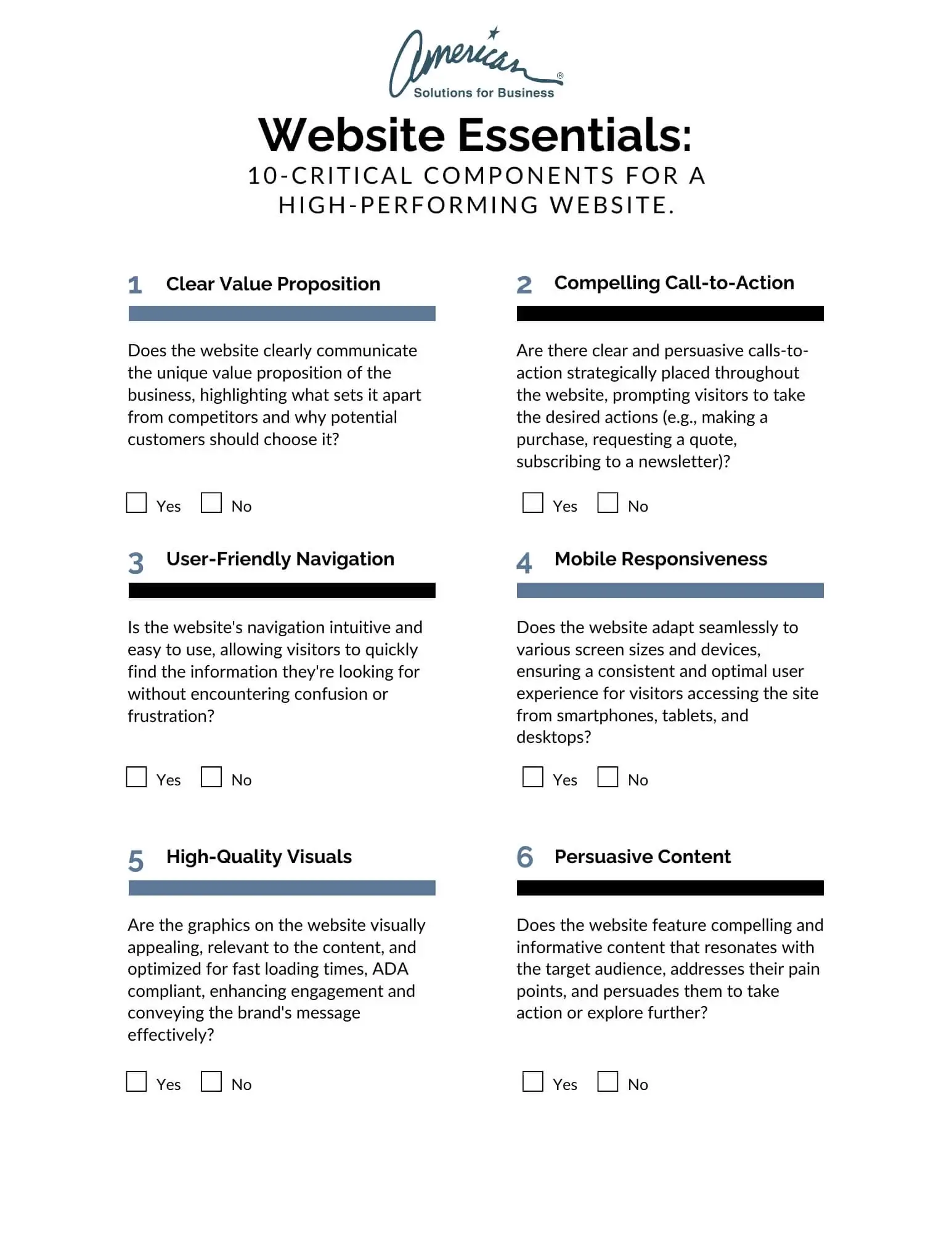 ASB 10 Items High Performing Site
